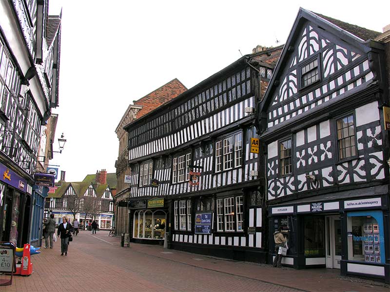 Shot of timbred buildings in Nantwich